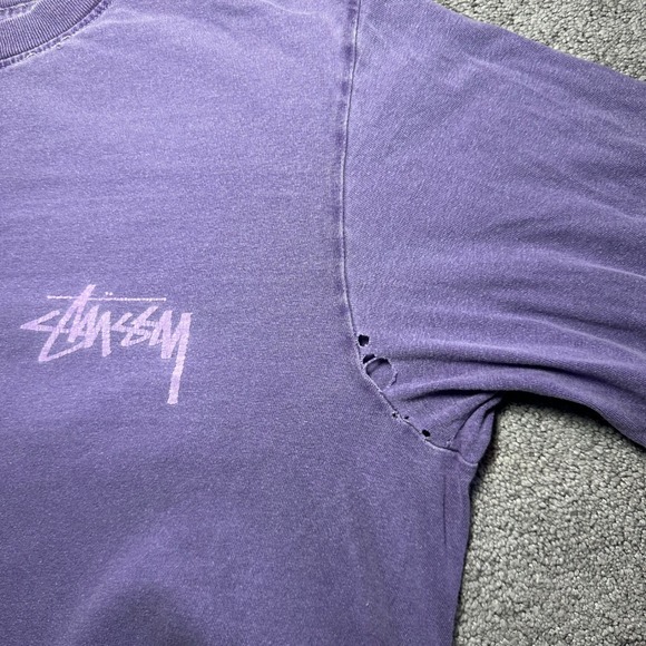Stussy Medusa T-Shirt Men Medium Purple Long Sleeve Distressed Faded Streetwear - Picture 3 of 16